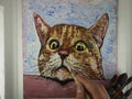 Hand drawn Modern , Art painting Oil color Cute Cat , Palette and paintbrush ,from gallery in Thailand