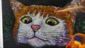 Hand drawn Modern , Art painting Oil color Cute Cat , Palette and paintbrush ,from gallery in Thailand