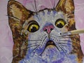 Hand drawn Modern , Art painting Oil color Cute Cat , Palette and paintbrush ,from gallery in Thailand