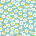 Hand drawn modern common daisy flower vector seamless pattern for textile and printing- Elegant ditsy floral texture with sky