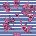 Hand drawn modern flowers seamless pattern vector on stripe design for fashion ,fabric ,wallpaper, Royalty Free Stock Photo