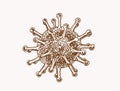 Graphical vintage molecule of coronavirus , vector sepia illustration. Covid-19