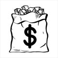 Hand drawn money bag with dollar sign isolated on white background. vector illustration Royalty Free Stock Photo