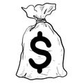 Hand drawn money bag with dollar sign isolated on white background. vector illustration Royalty Free Stock Photo