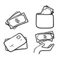 Hand drawn Money, finance, banking outline doodle icons collection. Money line icons set vector illustration. Money bag, coins, Royalty Free Stock Photo
