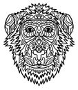 Hand-drawn monkey with ethnic floral doodle pattern. Coloring page - zendala, design for spiritual relaxation for adults