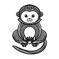 Hand drawn Monkey in zentangle style, symbol of New Year 2016.