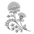 Hand drawn Monochrome Contour Flower. Ethnic vector illustration