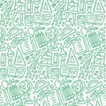 Hand Drawn monochrome Doodle School Supplies Icons Seamless Pattern. Education Design Elements green on white Background Royalty Free Stock Photo