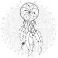 Hand drawn monochrome Dreamcatcher isolated on white background. Royalty Free Stock Photo