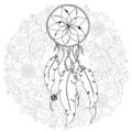 Hand drawn monochrome Dreamcatcher isolated on white background. Royalty Free Stock Photo