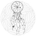 Hand drawn monochrome Dreamcatcher isolated on white background. Royalty Free Stock Photo