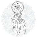 Hand drawn monochrome Dreamcatcher isolated on white background. Royalty Free Stock Photo