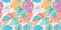 Hand drawn monstera, seamless patterns with floral for fabric, textiles, clothing, decor, abstract backgrounds.