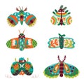 Hand drawn moth collection with floral ornaments
