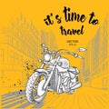 Hand drawn motorcycle on background. New York. hand drawn vector illustration