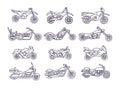 Hand drawn motorcycles set. Royalty Free Stock Photo