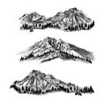 Hand Drawn Mountain Illustration. Vector Mountain Landscape. Travel and Tourism Concept. Hand Drawn Rocky Peaks in Sketch Style. Royalty Free Stock Photo