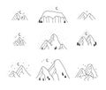 Hand drawn Mountain Logo set. Ski Resort vector icon, doodle elements. Great Outdoor symbol isolated, travel label Royalty Free Stock Photo