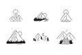 Hand drawn Mountain Logo set. Ski Resort vector icon, doodle elements. Great Outdoor symbol isolated, travel label Royalty Free Stock Photo