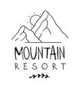 Hand drawn Mountain Logo set. Ski Resort vector icon, doodle element. Great Outdoor symbol, travel label Royalty Free Stock Photo