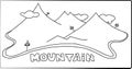 Hand drawn mountains vector. A black-white image of the mountains with pine trees and man