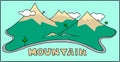 Hand drawn mountains vector. A full color image of the mountains with pine trees and man