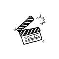 Hand drawn Movie clapperboard icon. Film set clapper for cinema production. Board clap for video clip scene start. Lights, camera Royalty Free Stock Photo