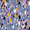 Hand drawn multicolor diamond shapes abstract fashion style seamless pattern. Retro random geometric background.