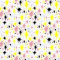 Hand drawn multicolor night starry sky stars shapes seamless abstract pattern beautiful fashion style.