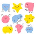 Hand-drawn multicolored doodles-monsters.Cute funny emotions. Vector set out of 9 of fun abstract monsters.Fashion