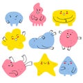 Hand-drawn multicolored doodles-monsters.Cute funny emotions. Vector set out of 9 of fun abstract monsters.Fashion