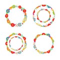 Round doodle frames made of multicolour floral shapes