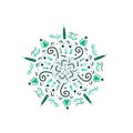 Hand drawn multicolour turquoise mandala symbol clipart isolated on white