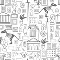 Hand drawn Museum set. Vector seamless pattern