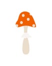 Hand drawn mushroom isolated on white background. fly agaric, poisonous mushroom. Red hat with white dots