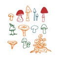 Hand-drawn mushrooms doodle autumn set. Royalty Free Stock Photo