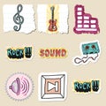 Hand drawn music emblems set. Isolated Royalty Free Stock Photo