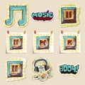 Hand drawn music emblems set. Isolated Royalty Free Stock Photo