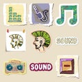 Hand drawn music emblems set. Isolated Royalty Free Stock Photo