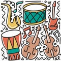 hand drawn musical equipment doodle set