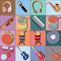 Hand drawn music instruments icon colourful squares Royalty Free Stock Photo