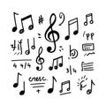 Hand-drawn musical notes and symbols collection for creative projects Royalty Free Stock Photo