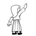 Hand drawn Muslim girl pointing up-Cartoon Vector