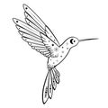 Hand drawn mystical flying hummingbird with Moon and star in line art. Magic collection, symbol, talisman, antique style, boho.