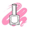 Hand drawn nail polish bottle on gentle brush stroke in grunge style. Sketch, cosmetic illustration vector Royalty Free Stock Photo