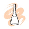 Hand drawn nail polish bottle on gentle brush stroke in grunge style. Sketch, cosmetic illustration vector Royalty Free Stock Photo