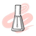 Hand drawn nail polish bottle on gentle brush stroke in grunge style. Sketch, cosmetic illustration vector Royalty Free Stock Photo