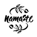 Hand drawn namaste card. Hello in hindi. Ink illustration. Hand drawn lettering background. Isolated on white background