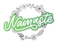 Hand drawn Namaste lettering. Indian greeting, Hello in Hindi. Stylish cursive handwriting, modern calligraphy. Isolated